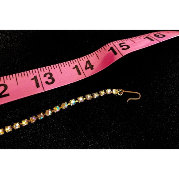 Vintage Gold-Tone, Aurora Borealis Crystal Rhinestone Necklace, 1950s, 15 inch - Picture 7 of 11